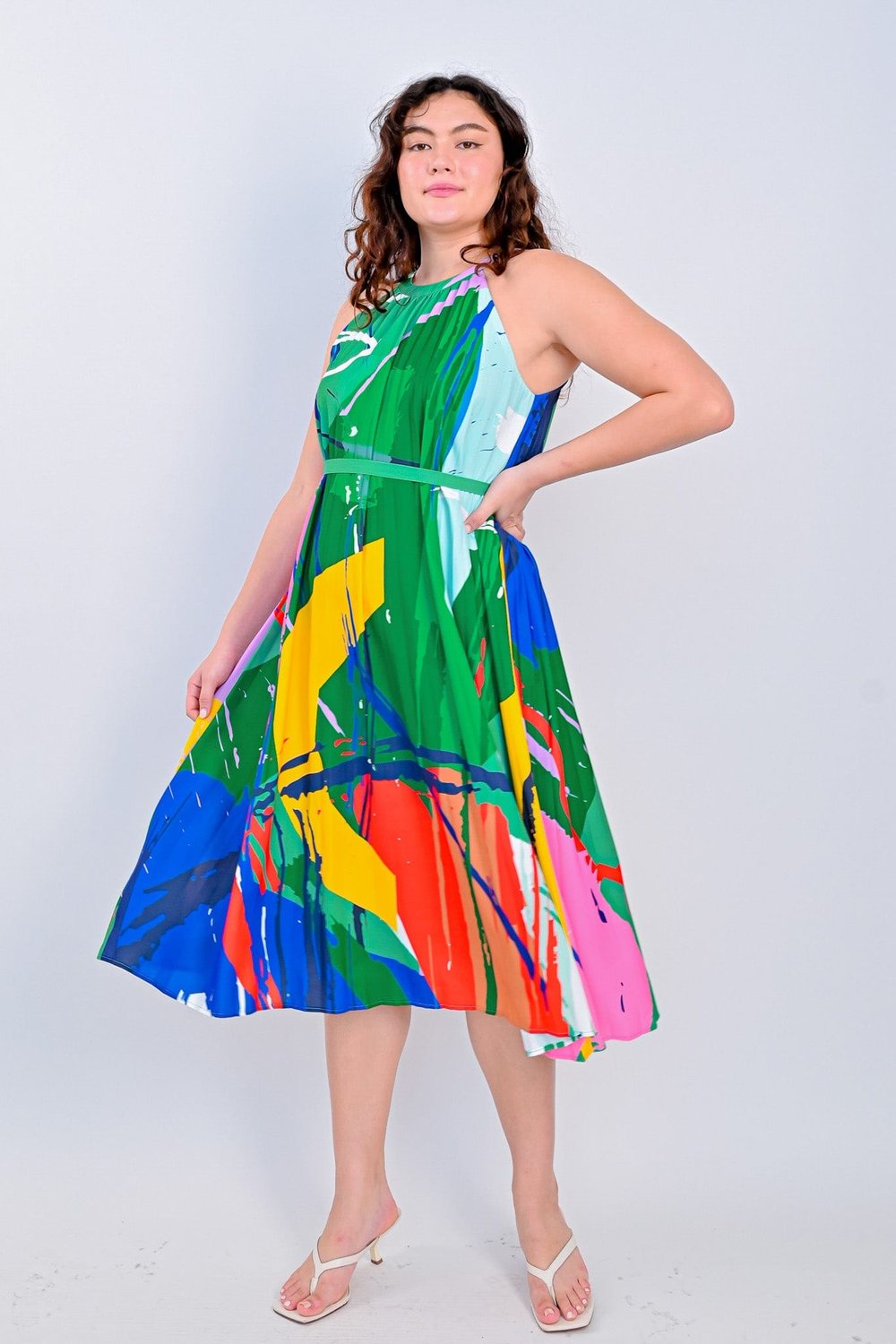 EMOTIONS GREEN PLEAT DRESS