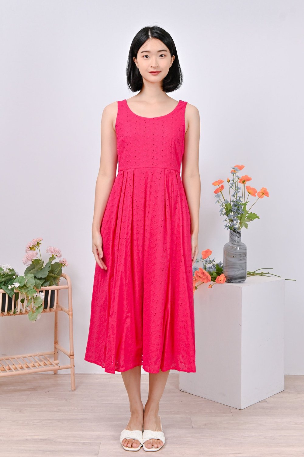 ENSLIE EYELET DRESS IN PINK