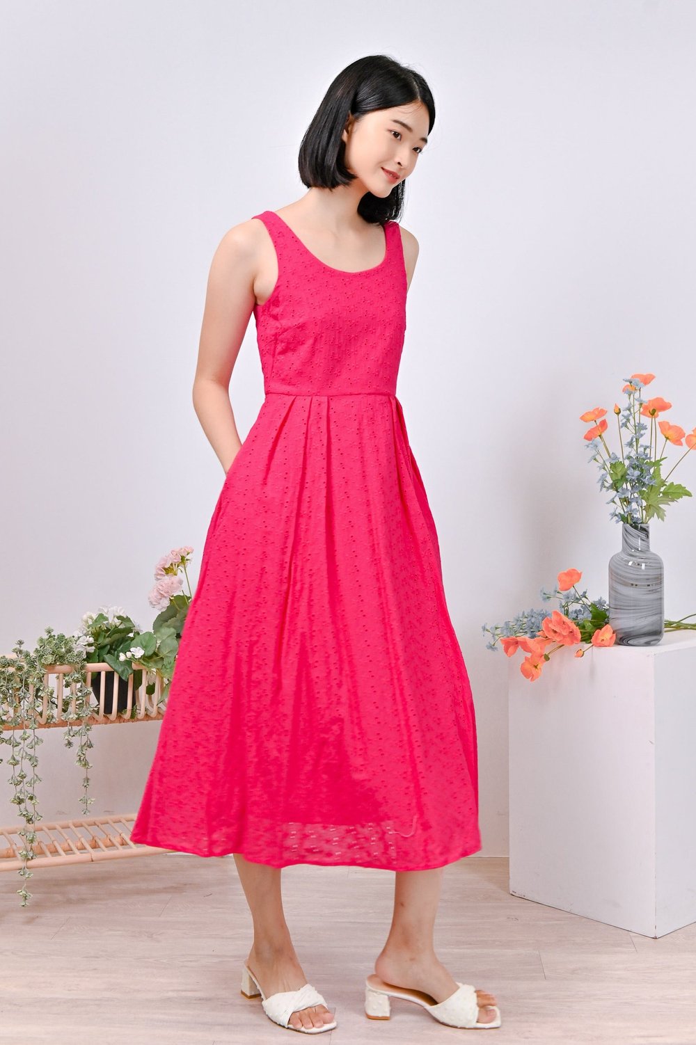 ENSLIE EYELET DRESS IN PINK