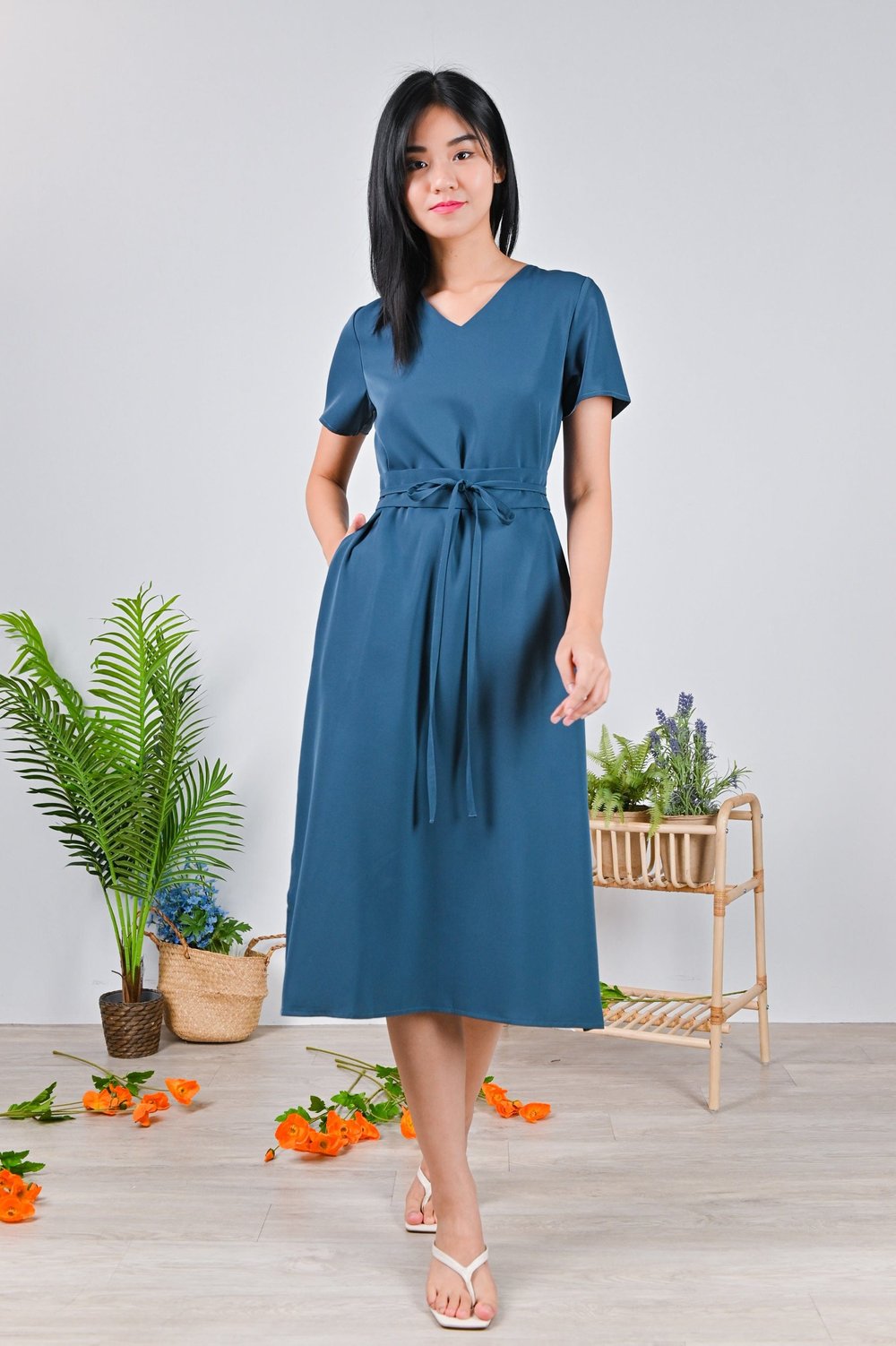 FANG SLEEVED MIDI DRESS IN TEAL