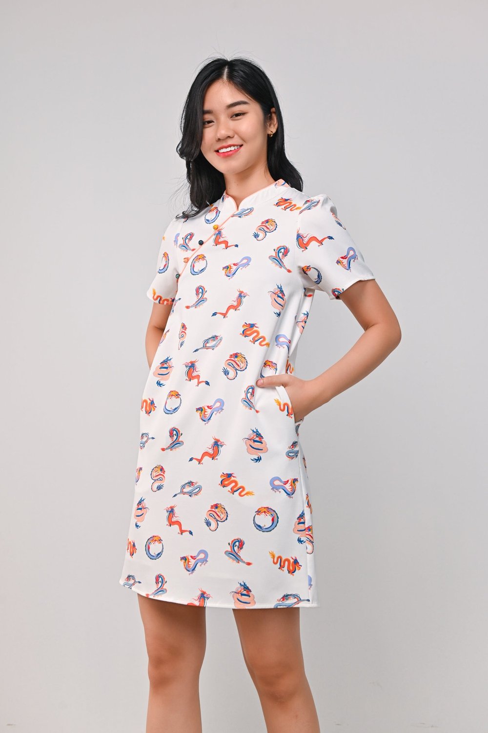 FESTIVE DRAGONS SLEEVED CHEONGSAM