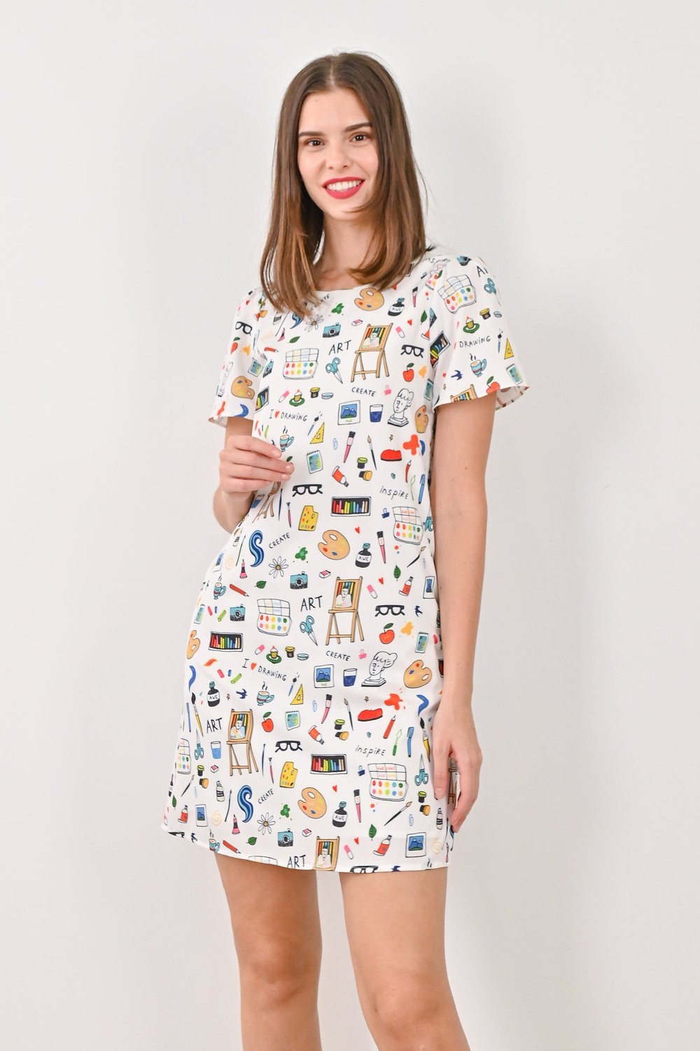 FINE ARTS SLEEVED SHIFT DRESS FINE ARTS SLEEVED SHIFT DRESS