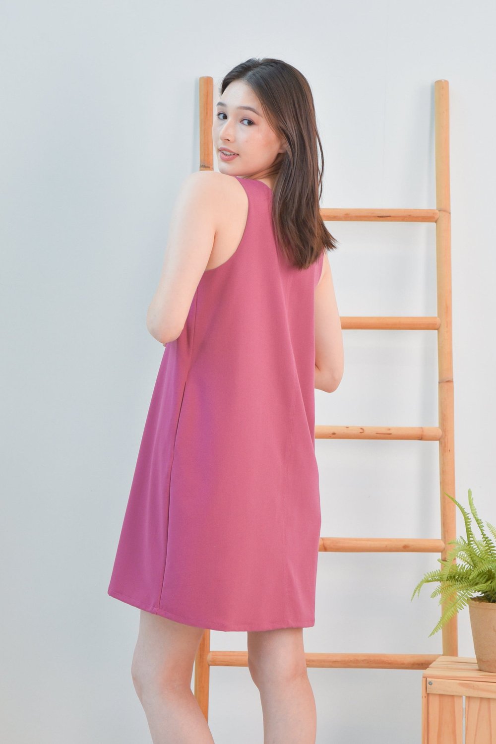 FINOLA BUTTONED SHIFT DRESS IN ROSE