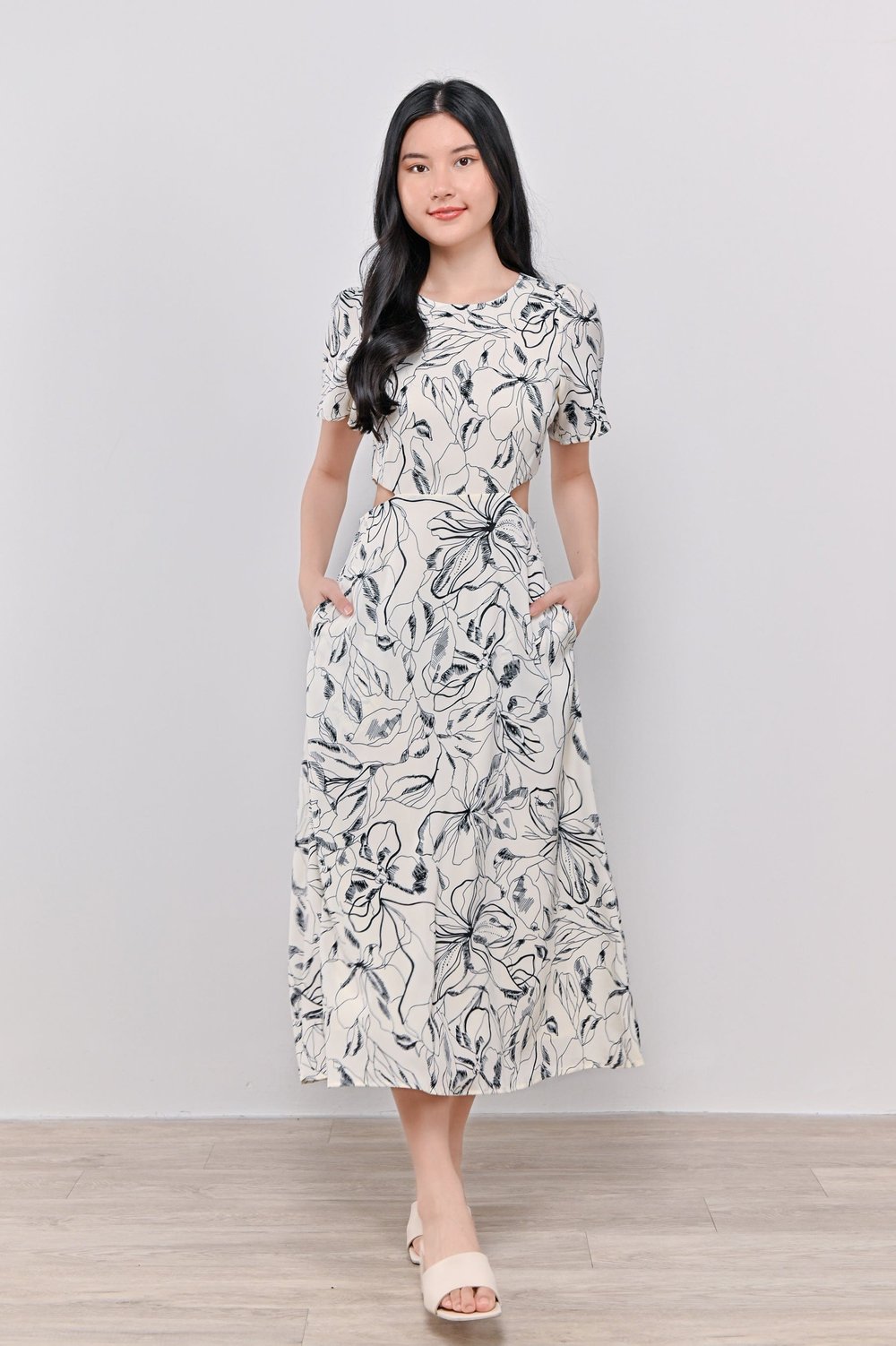 HARRIET ABSTRACT CUT-OUT DRESS IN CREAM HARRIET ABSTRACT CUT-OUT DRESS IN CREAM