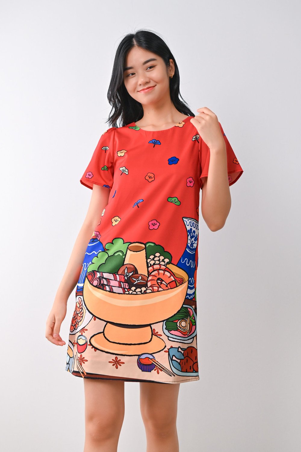 HOTPOT RED SLEEVED DRESS