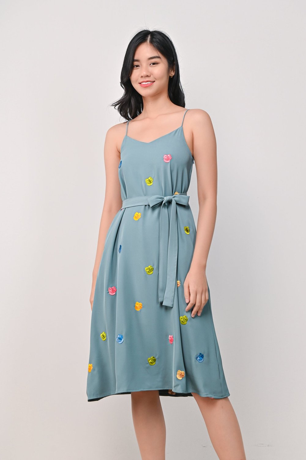 HUAT KUEH EMB. SPAG DRESS IN SEAFOAM