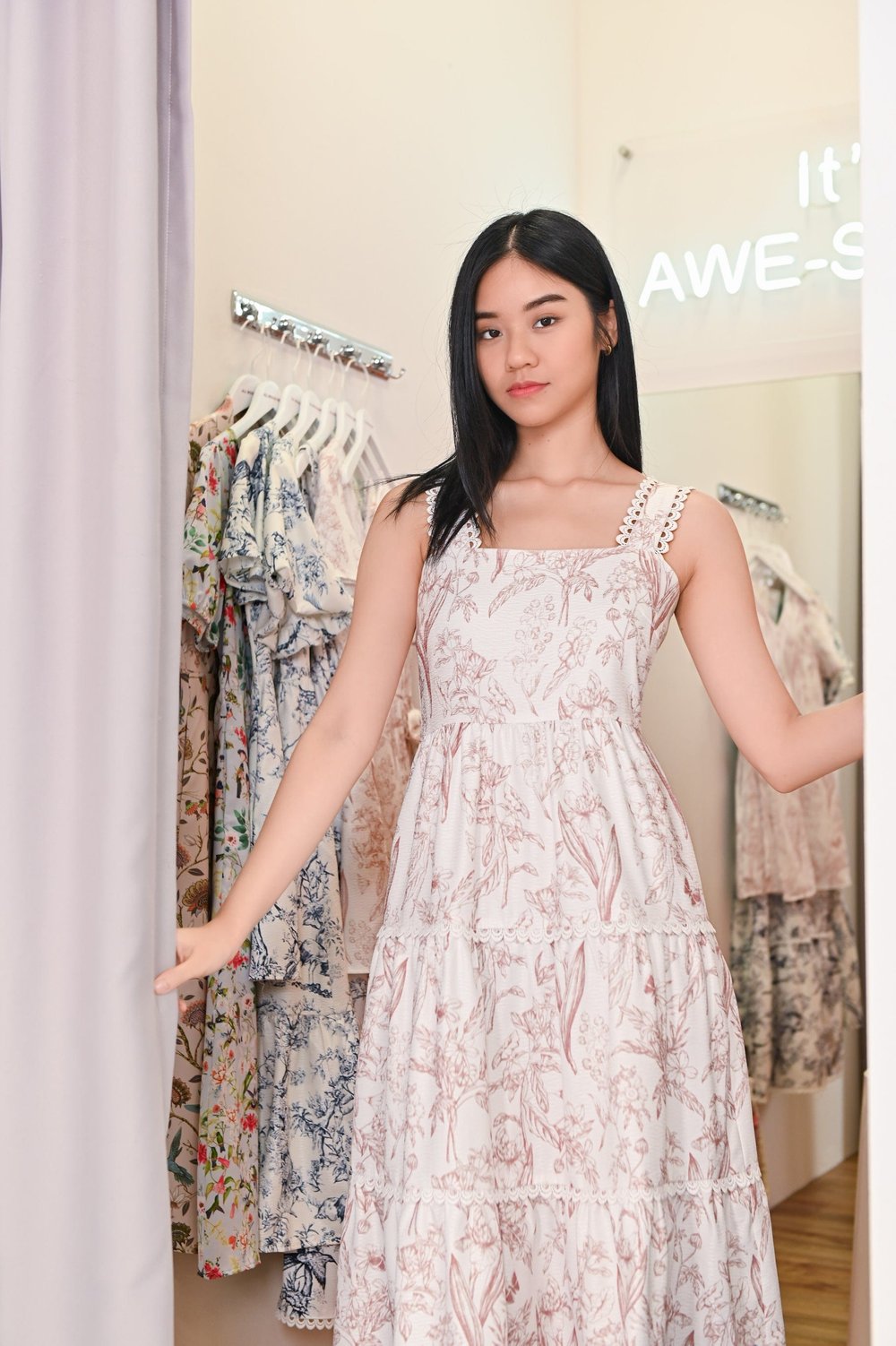 ILLONA PINK TOILE TIERED DRESS ILLONA PINK TOILE TIERED DRESS