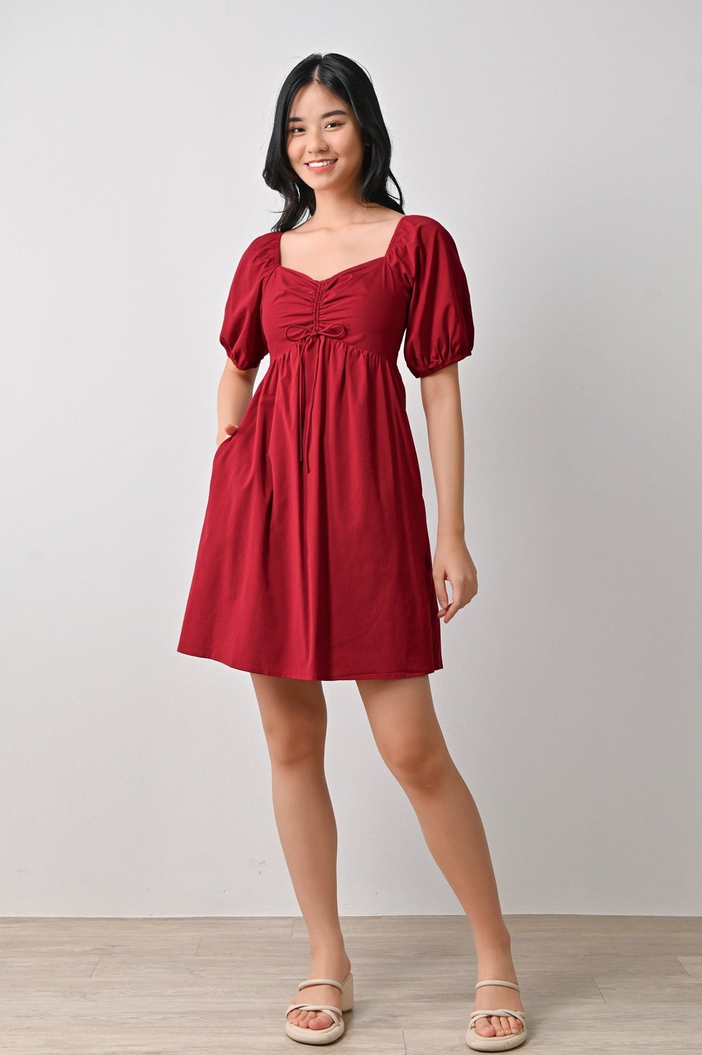 IMANI RUCHED DRESS IN RED