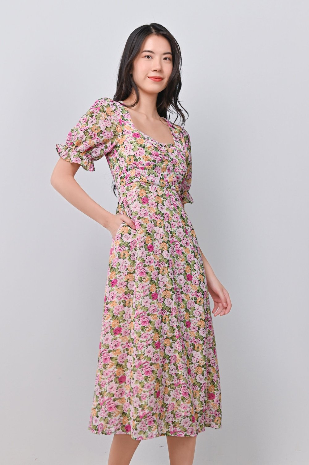 JAEHWA FLORAL SWEETHEART DRESS IN PINK