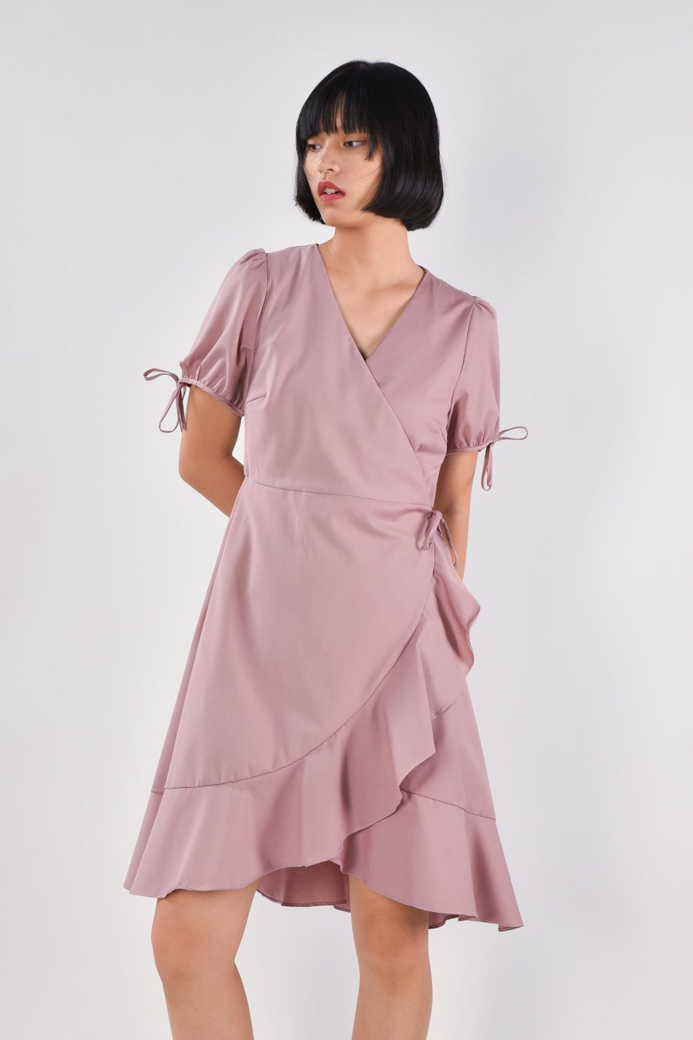 JENALYN FAUX-WRAP DRESS IN PINK