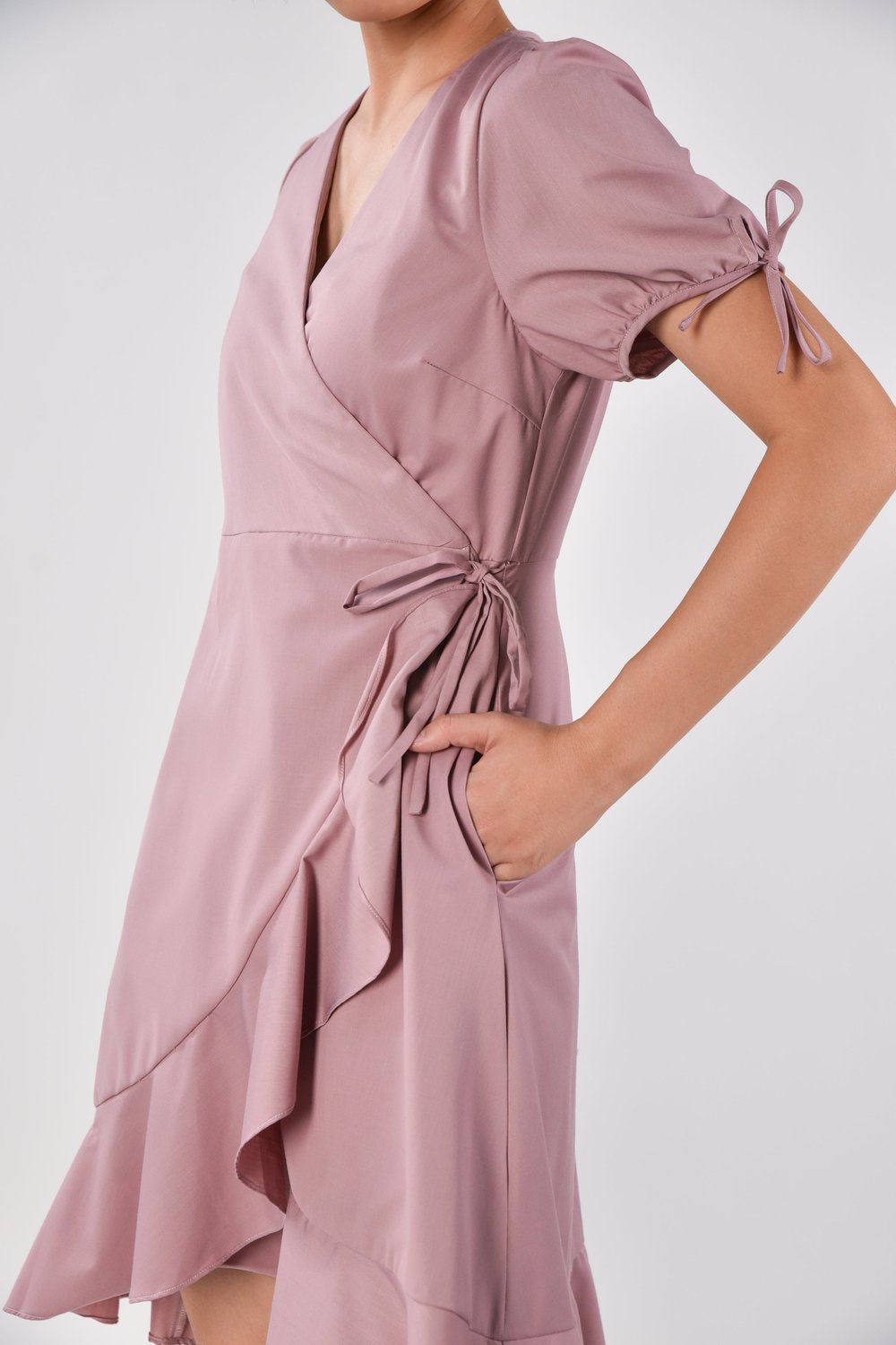 JENALYN FAUX-WRAP DRESS IN PINK