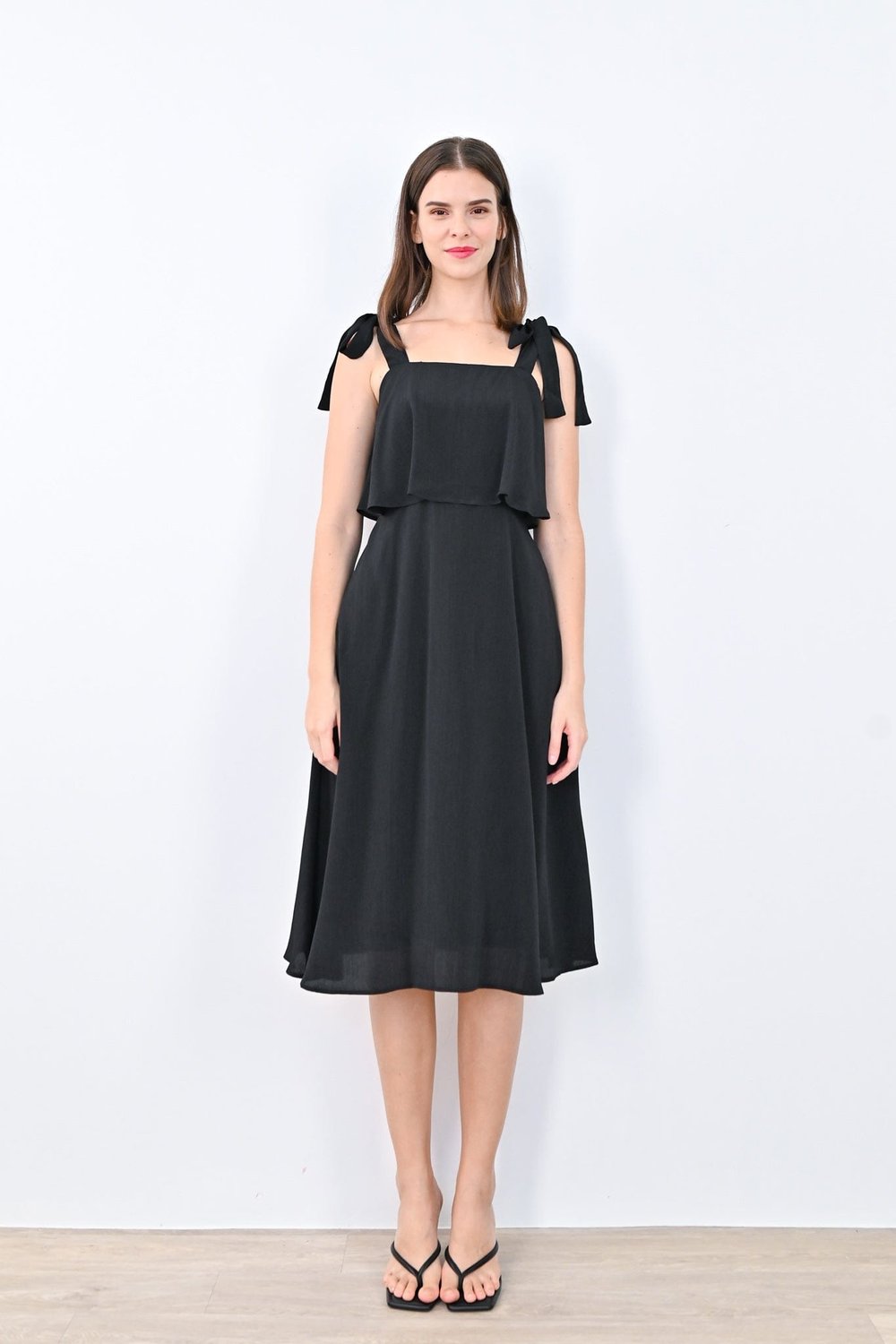 JOLYN OVERLAP MIDI DRESS IN BLACK