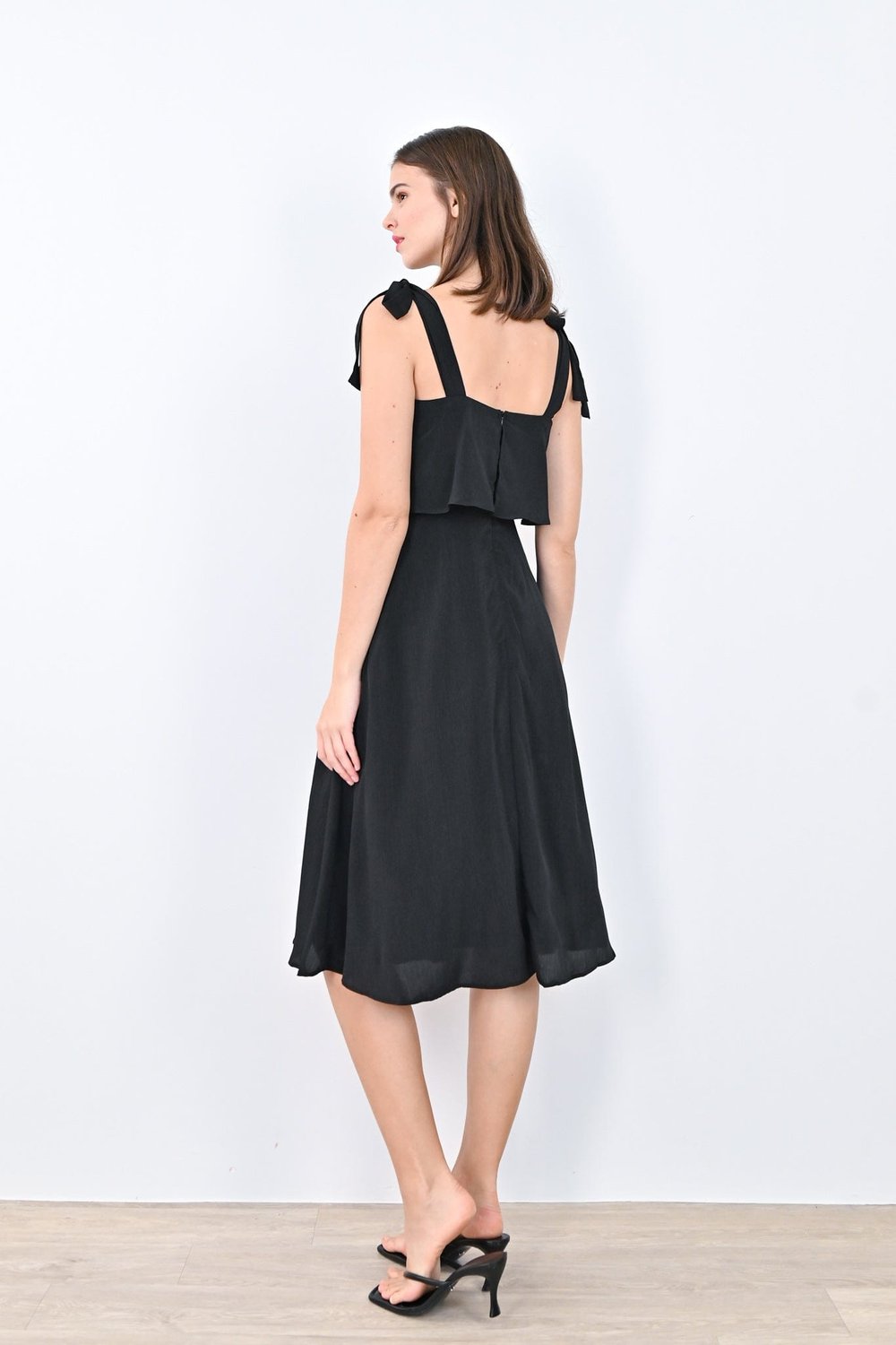 JOLYN OVERLAP MIDI DRESS IN BLACK