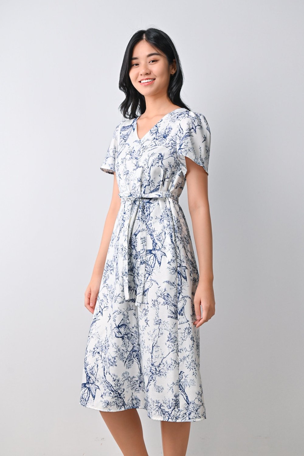 KARSYN TOILE SLEEVED DRESS IN BLUE
