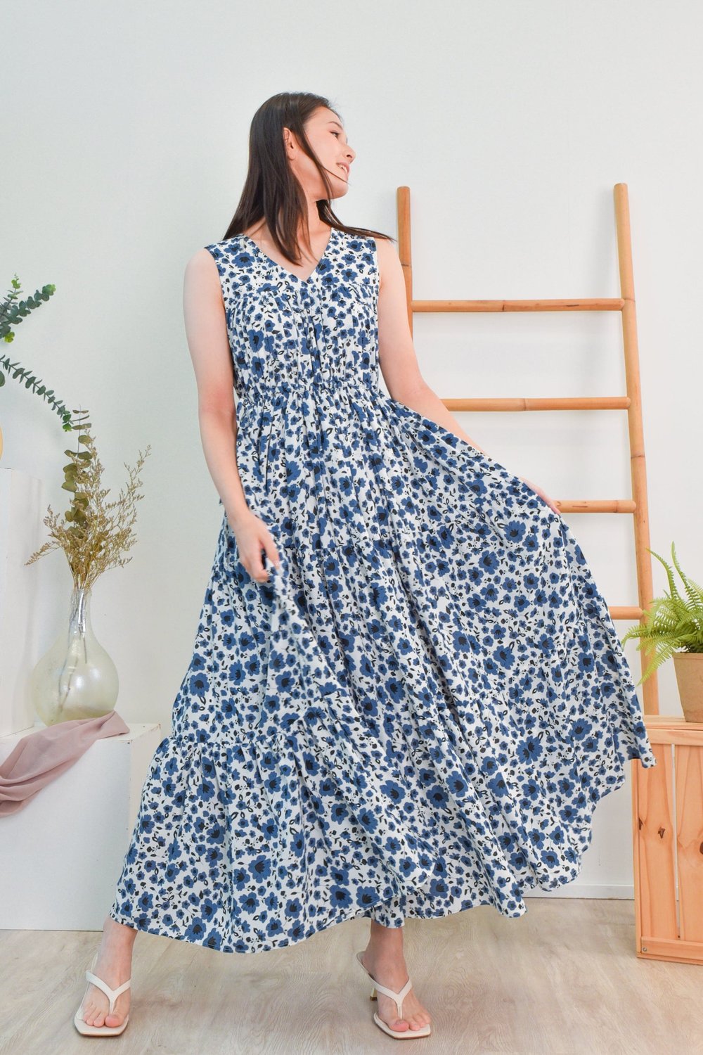 KIMBERLEY TIERED MAXI IN BLUE FLORAL