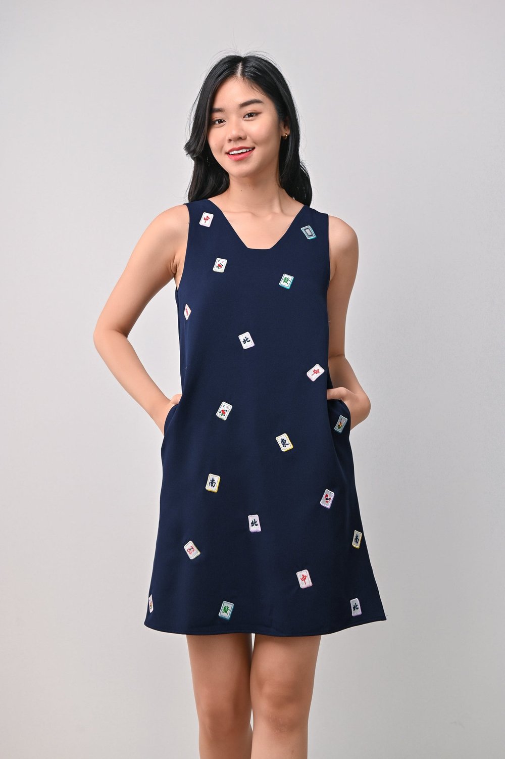 MAHJONG A-LINE DRESS IN NAVY MAHJONG A-LINE DRESS IN NAVY