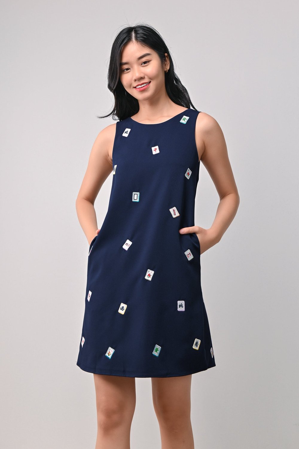 MAHJONG A-LINE DRESS IN NAVY MAHJONG A-LINE DRESS IN NAVY