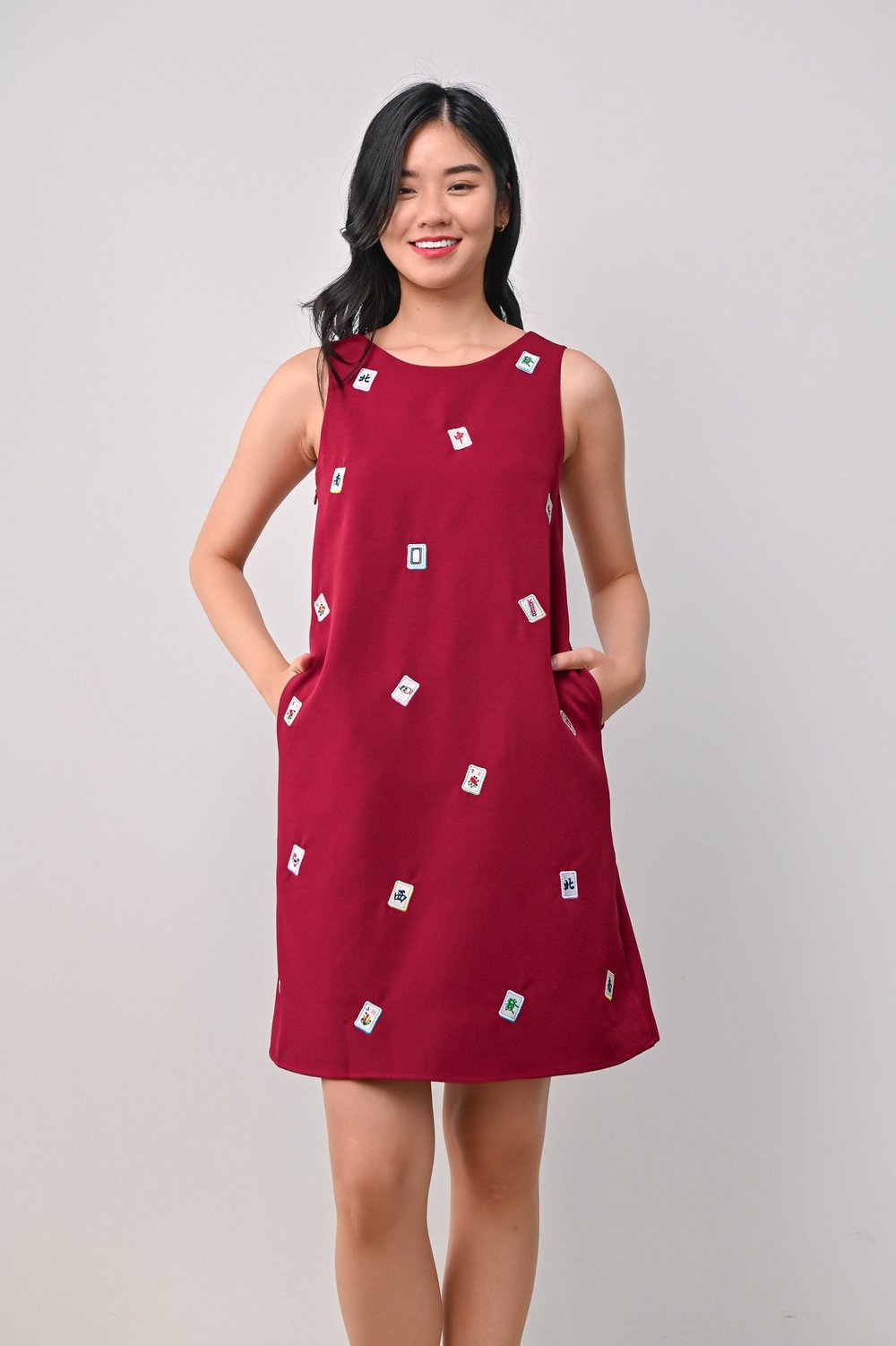 MAHJONG A-LINE DRESS IN RED MAHJONG A-LINE DRESS IN RED