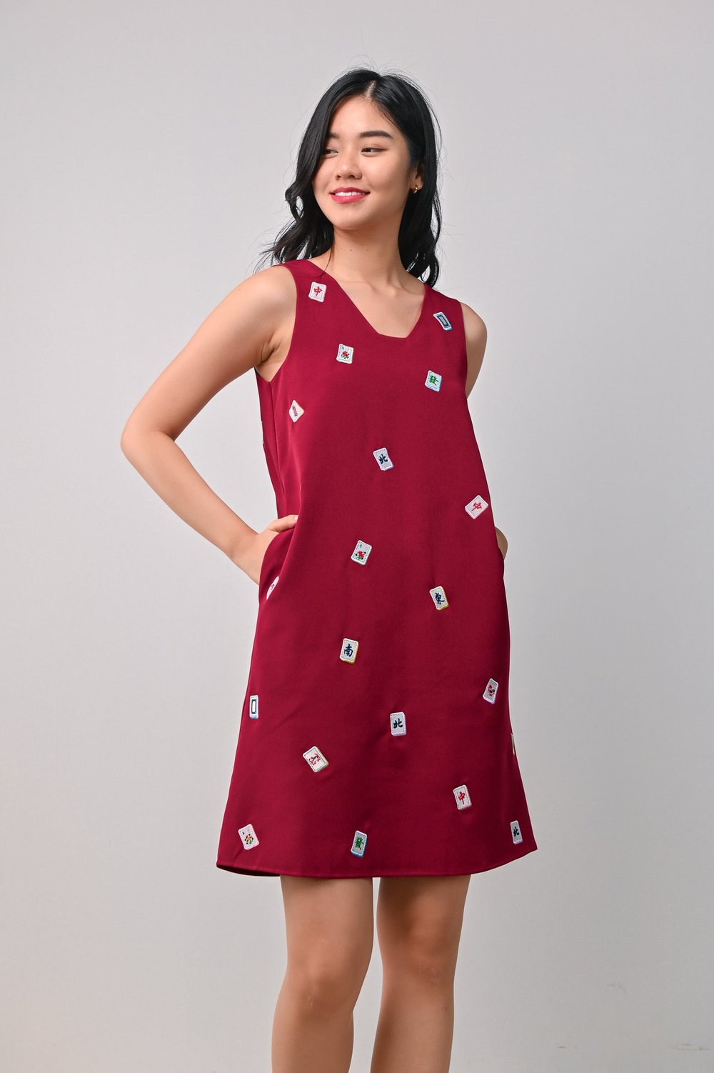 MAHJONG A-LINE DRESS IN RED MAHJONG A-LINE DRESS IN RED