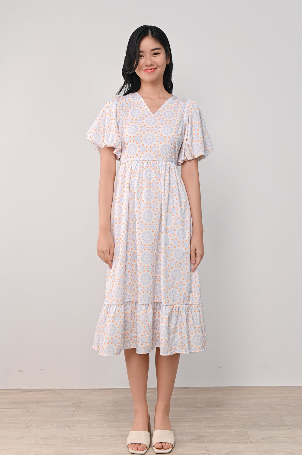 MARRAKESH SKY PUFF-SLEEVED DRESS