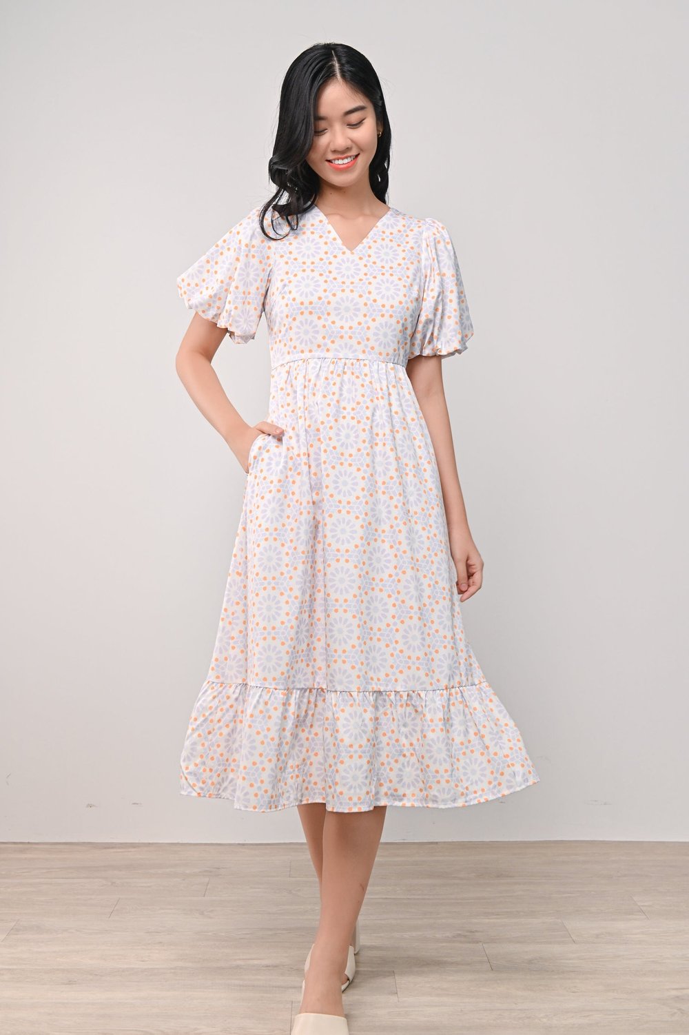 MARRAKESH SKY PUFF-SLEEVED DRESS