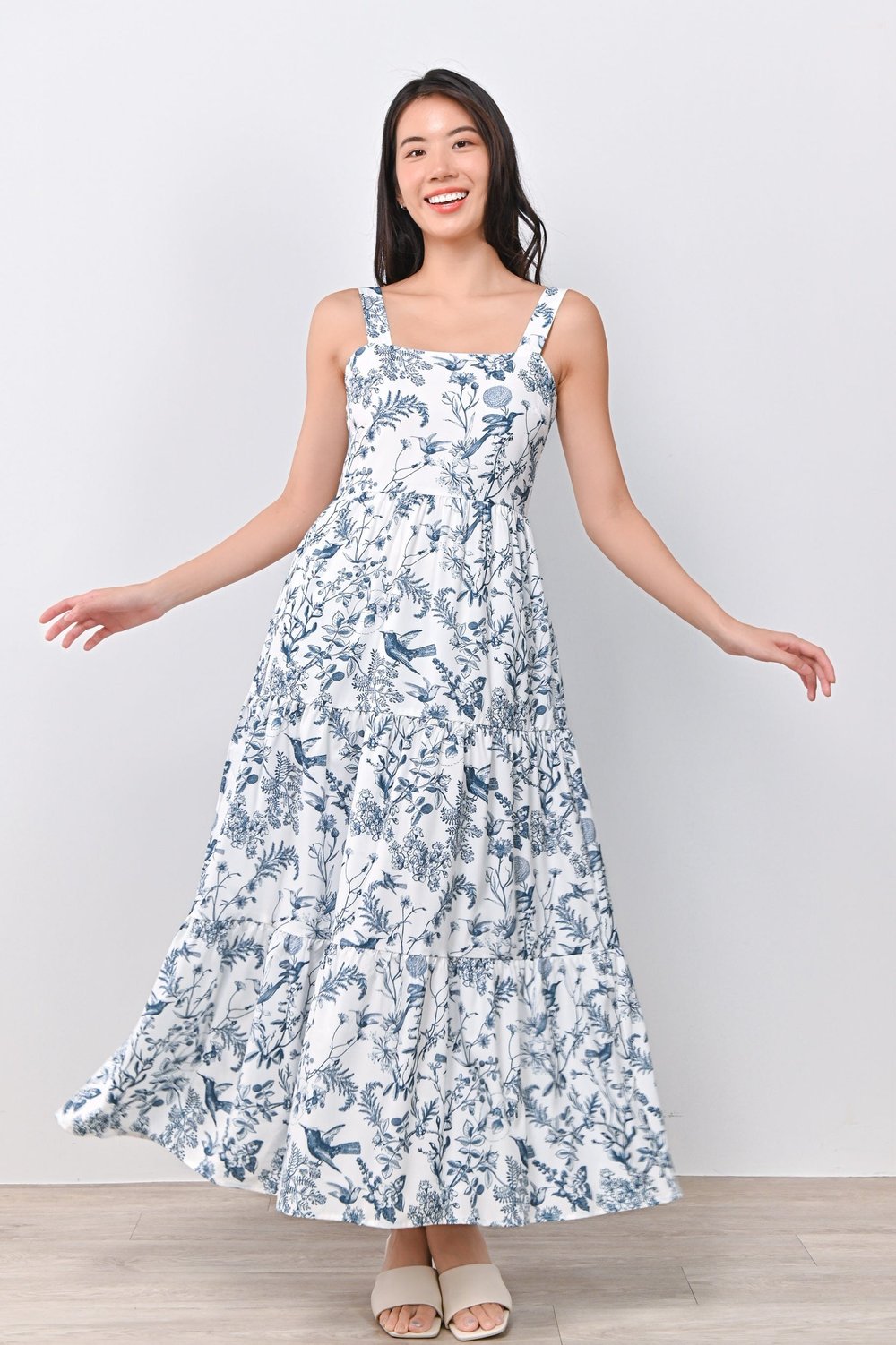 NAVY HUMMINGBIRD THICK-STRAP DRESS