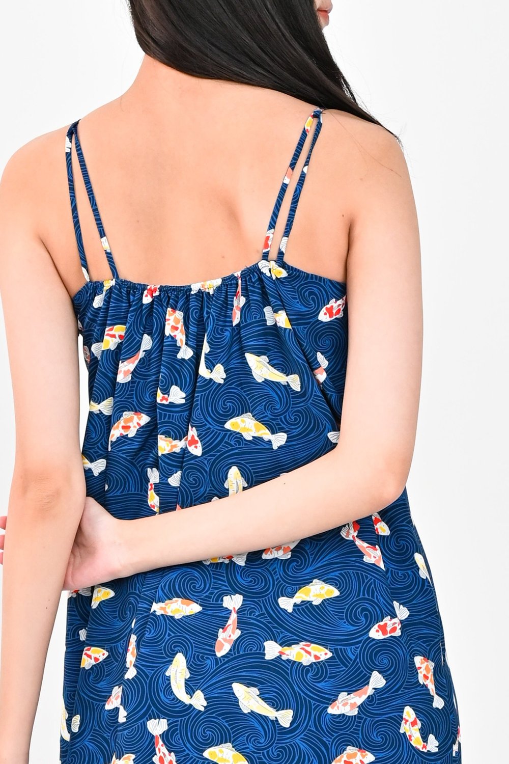 NAVY KOI WAVES SPAG DRESS NAVY KOI WAVES SPAG DRESS