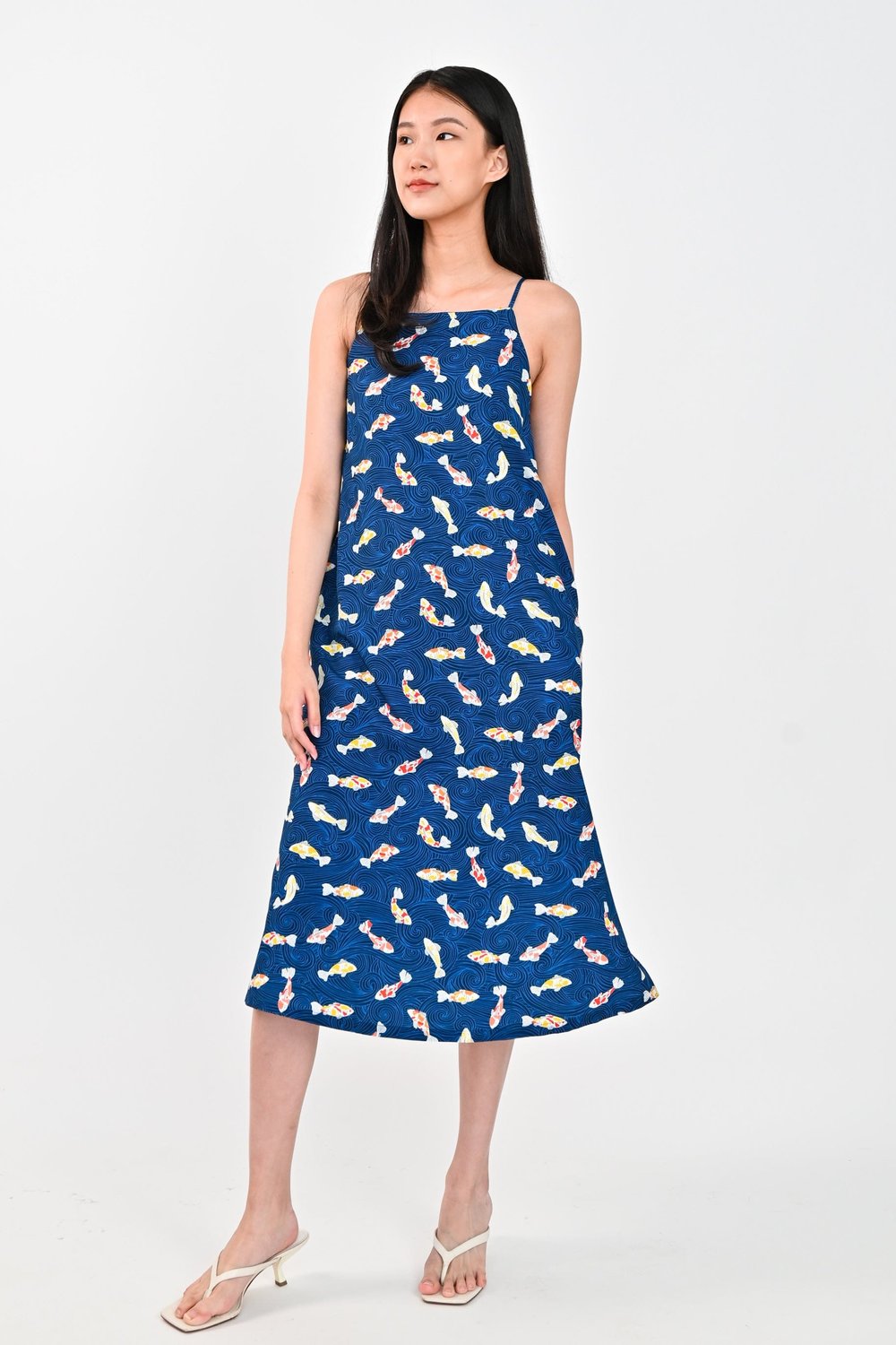 NAVY KOI WAVES SPAG DRESS NAVY KOI WAVES SPAG DRESS