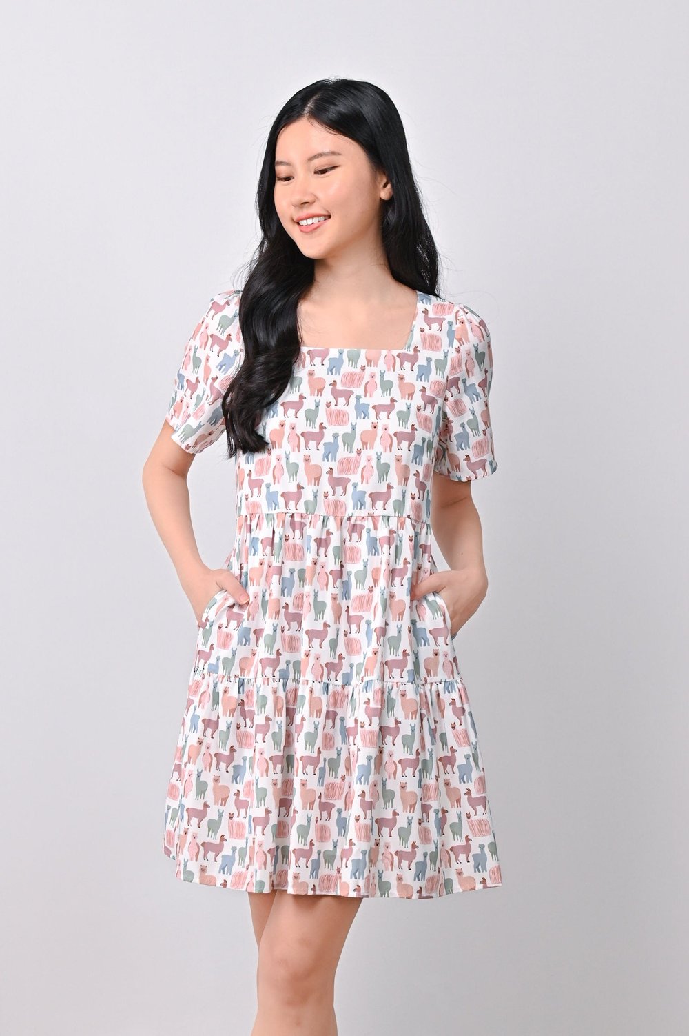 PASTEL LLAMA BABYDOLL DRESS PASTEL LLAMA BABYDOLL DRESS