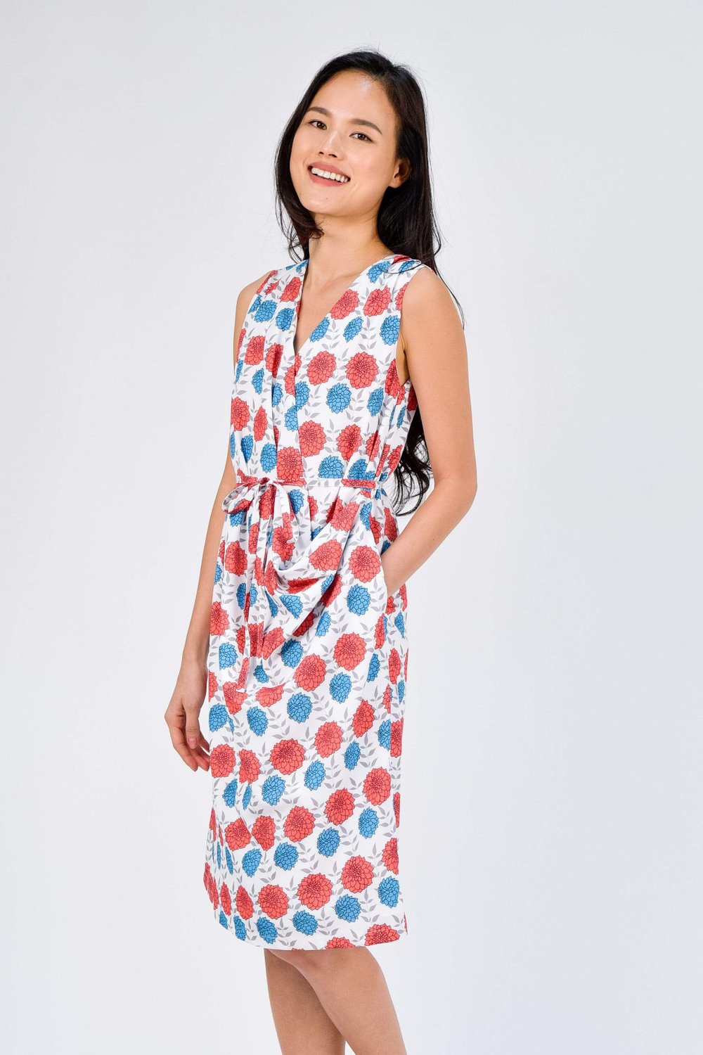 PEONY CORAL DRAPE DRESS