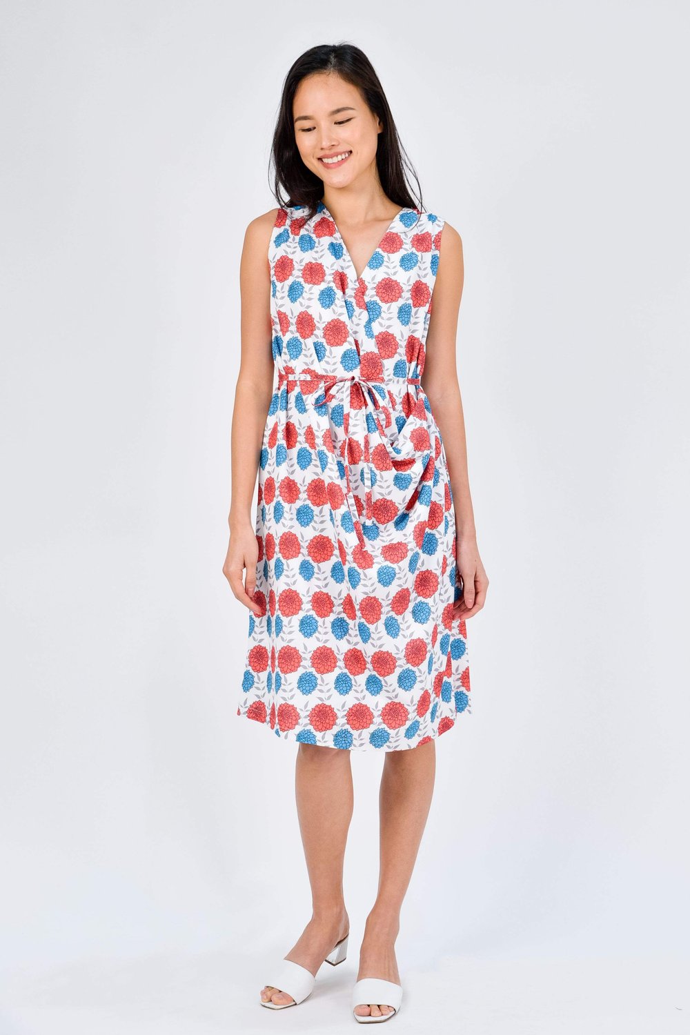 PEONY CORAL DRAPE DRESS