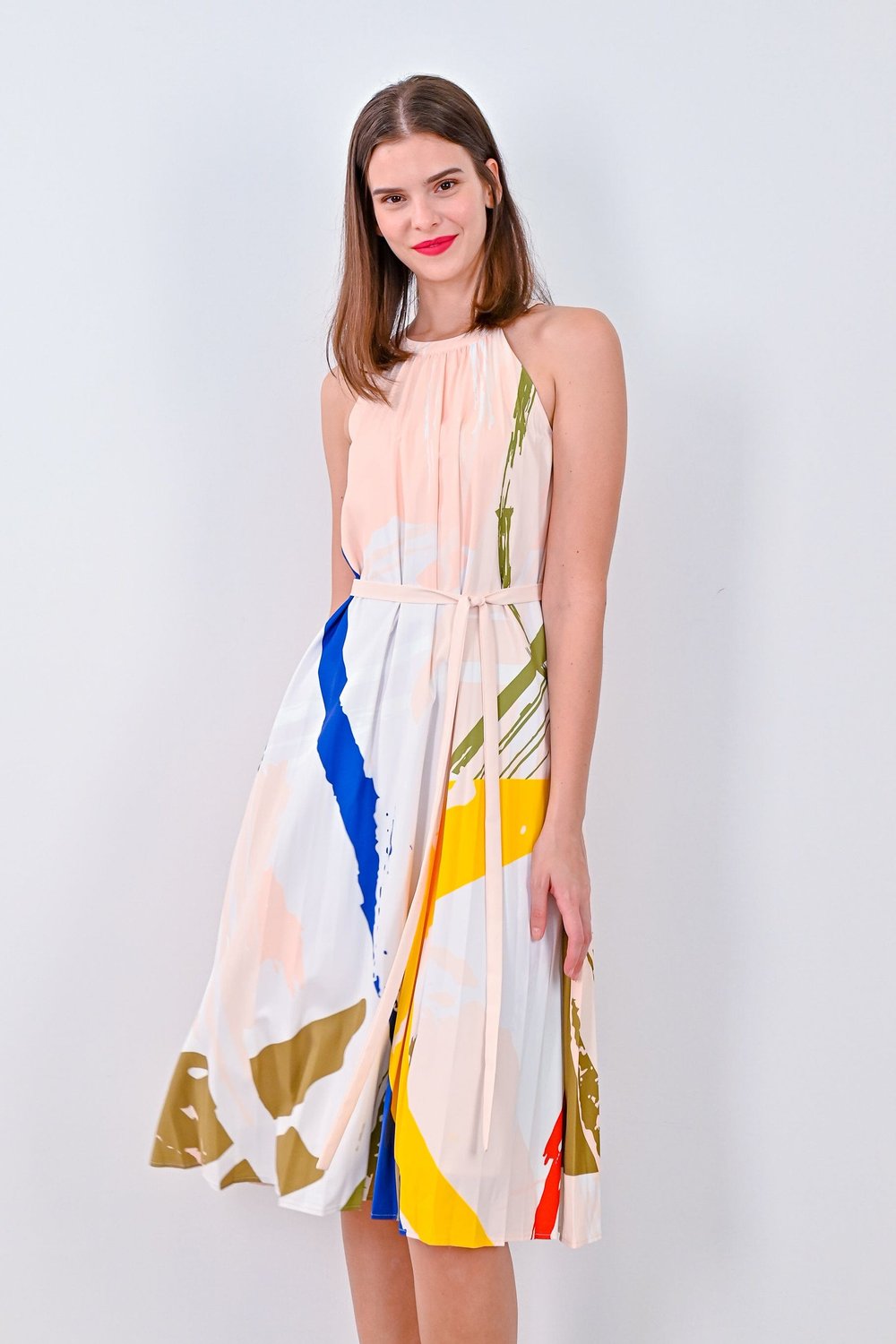 SPLATTER WHITE PLEAT DRESS