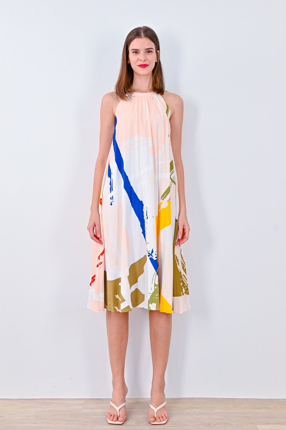 SPLATTER WHITE PLEAT DRESS