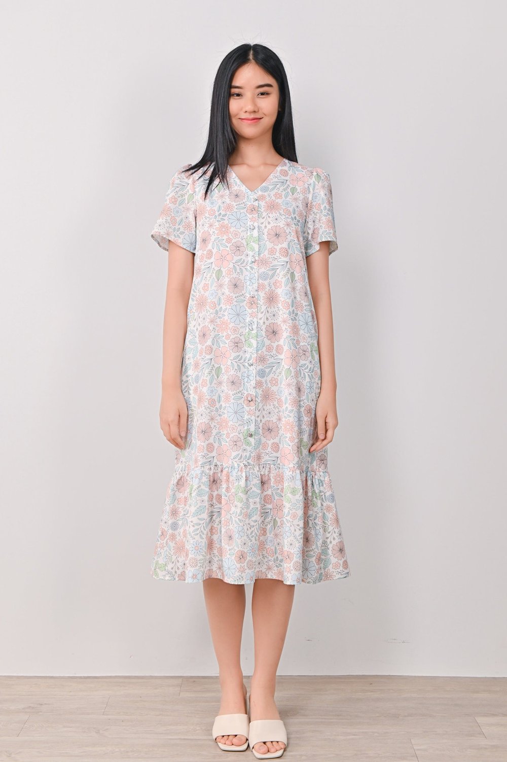 STORYBOOK FLORAL SLEEVED BUTTON DRESS