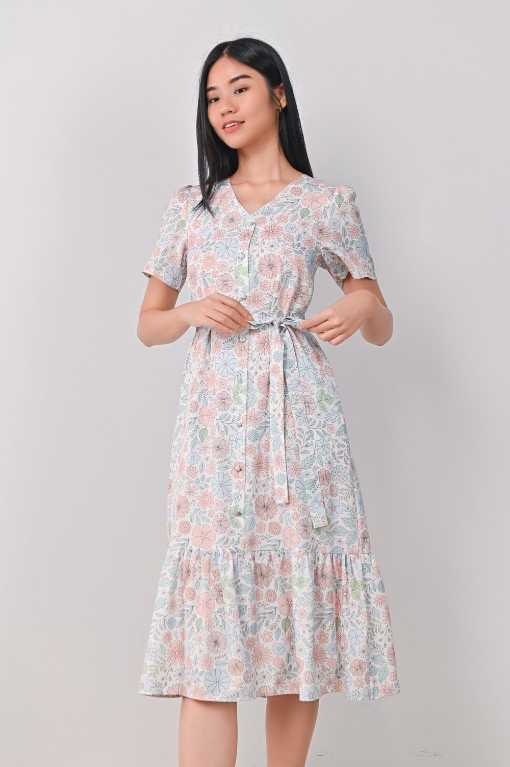 STORYBOOK FLORAL SLEEVED BUTTON DRESS