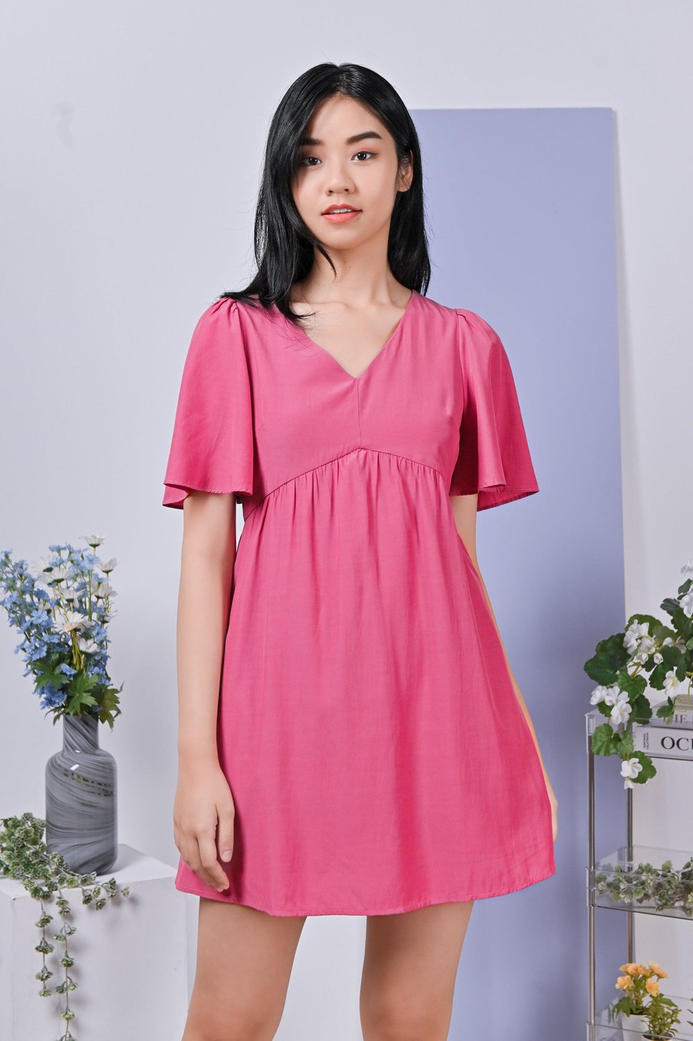 ALLANDRA V-NECK DRESS-ROMPER IN PINK