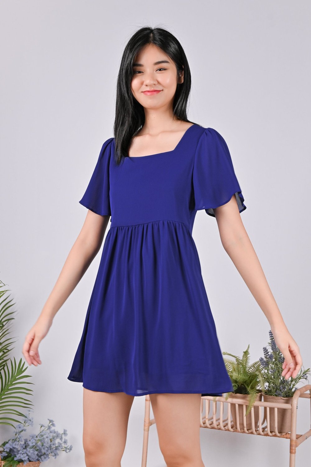 KYEE SQUARE-NECK DRESS-ROMPER IN COBALT BLUE