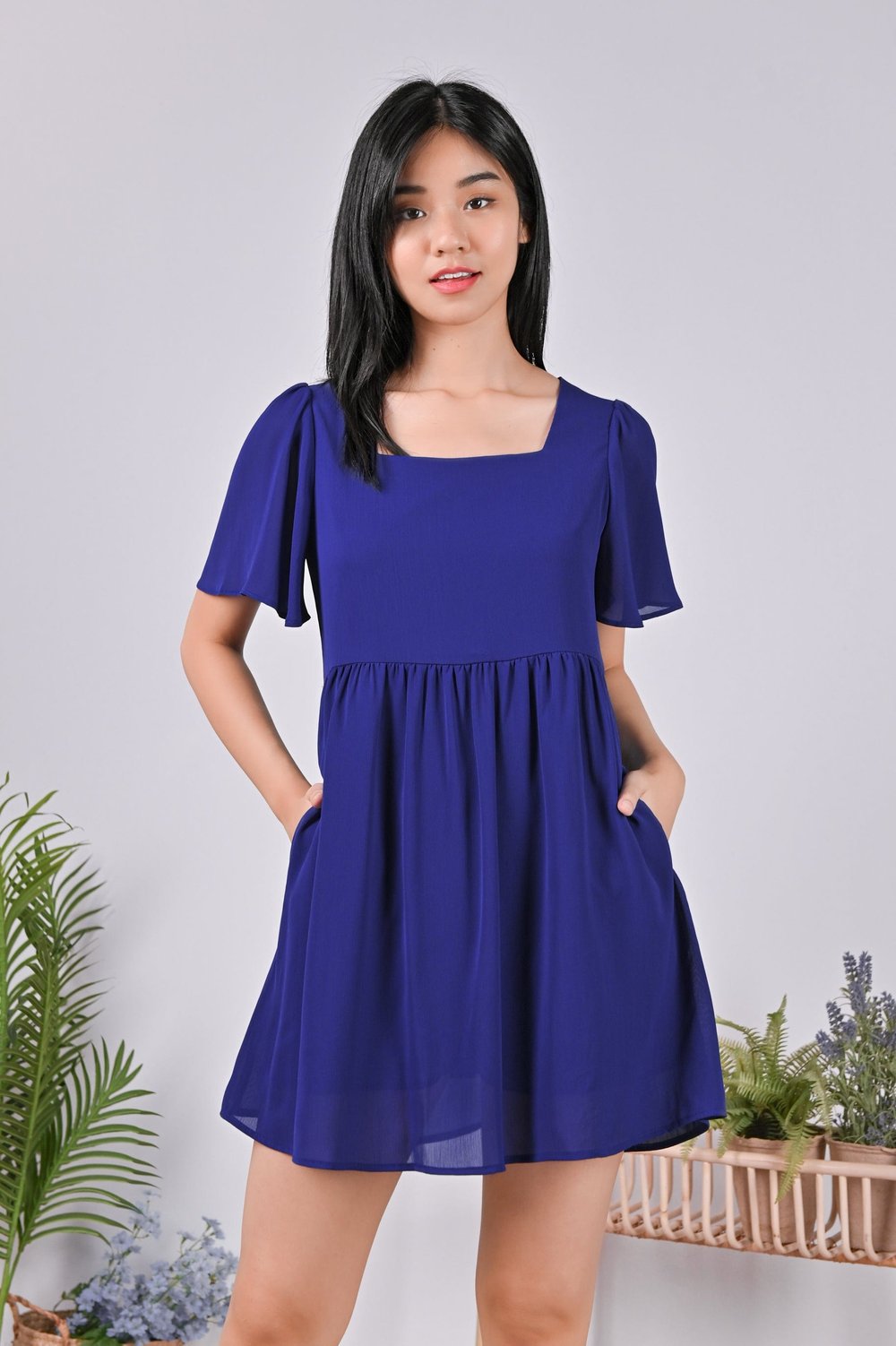 KYEE SQUARE-NECK DRESS-ROMPER IN COBALT BLUE