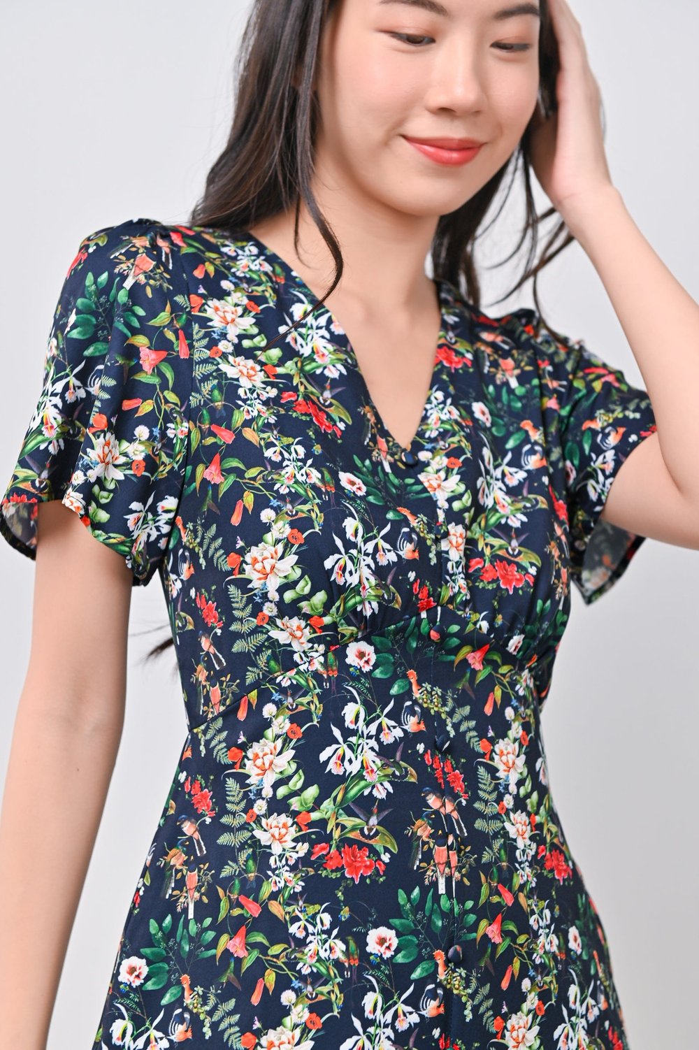 BIRDS OF PARADISE NAVY V-NECK DRESS-ROMPER BIRDS OF PARADISE NAVY V-NECK DRESS-ROMPER