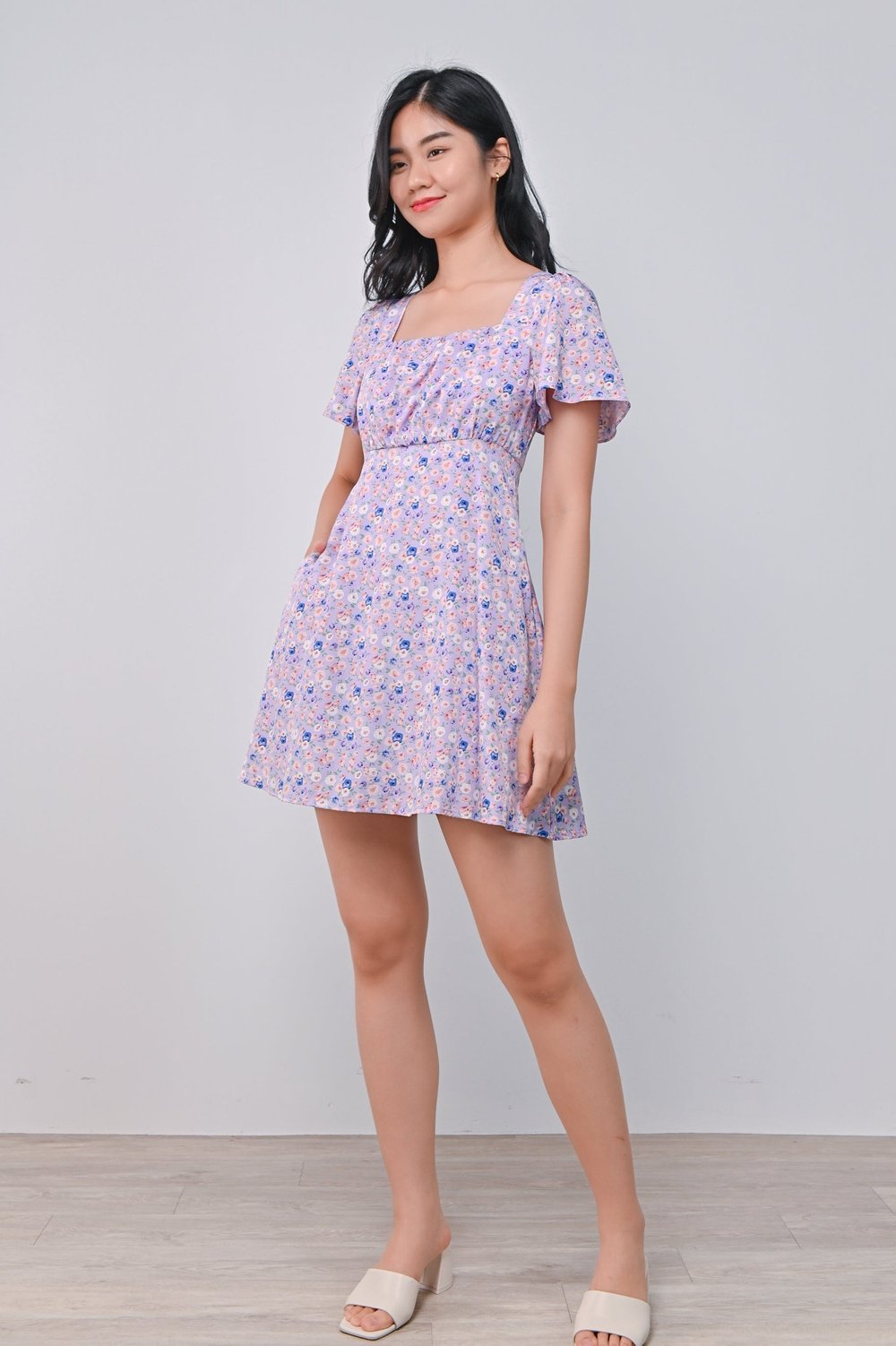 CARENE RUCHED DRESS-ROMPER IN LILAC