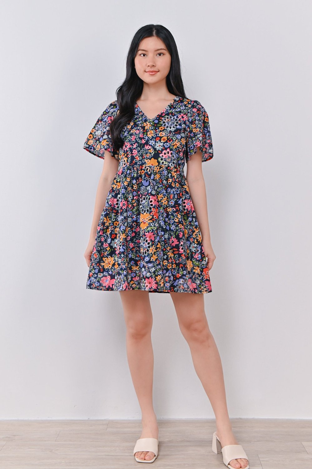CORDE FLORAL EYELET DRESS-ROMPER IN NAVY CORDE FLORAL EYELET DRESS-ROMPER IN NAVY
