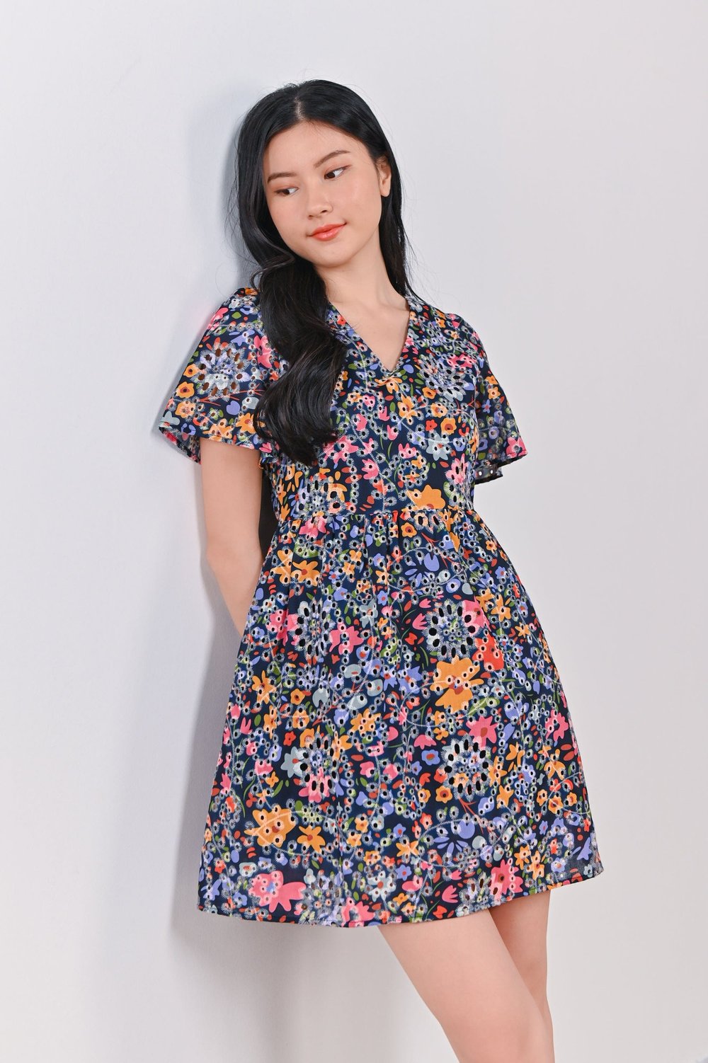 CORDE FLORAL EYELET DRESS-ROMPER IN NAVY CORDE FLORAL EYELET DRESS-ROMPER IN NAVY