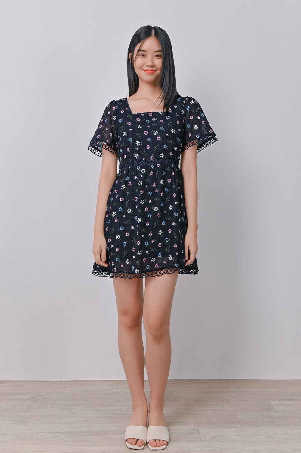 DANNA LATTICE DRESS-ROMPER IN NAVY DANNA LATTICE DRESS-ROMPER IN NAVY