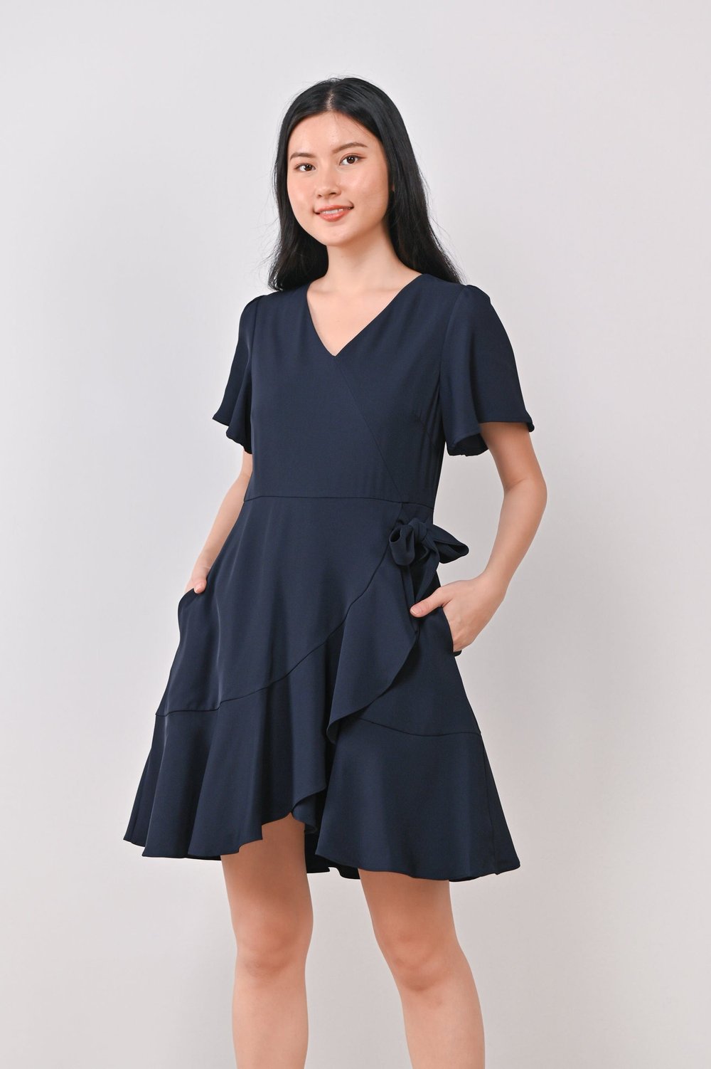 DION RUFFLE DRESS-ROMPER IN NAVY DION RUFFLE DRESS-ROMPER IN NAVY