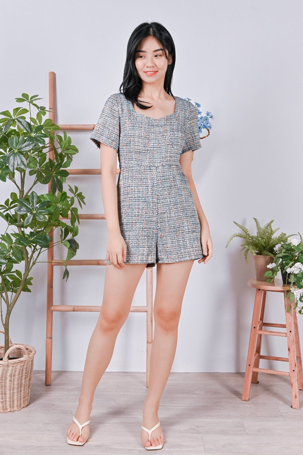 ESME TWEED ROMPER IN BLACK