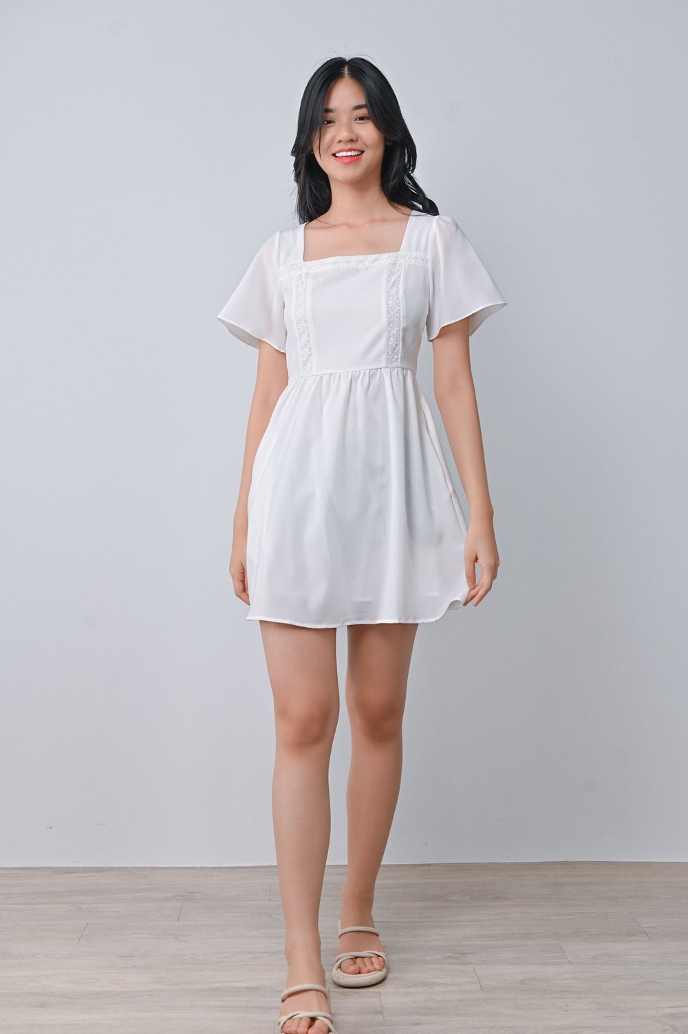 HOLLIE LACE-INSERT DRESS-ROMPER IN WHITE