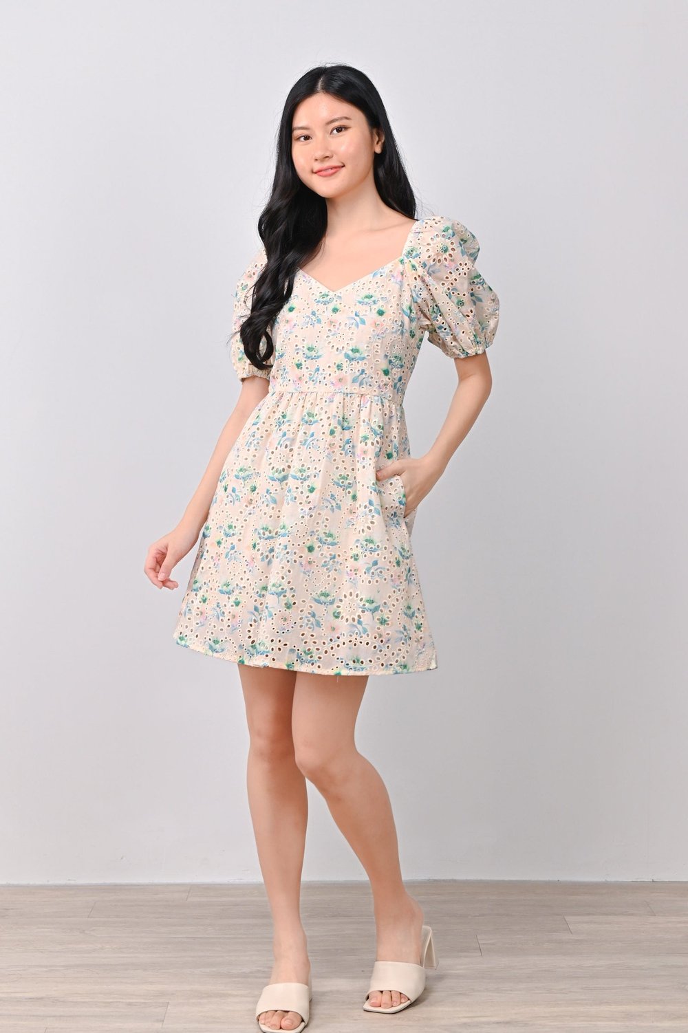 JESSE EYELET DRESS-ROMPER IN BLUE FLORAL JESSE EYELET DRESS-ROMPER IN BLUE FLORAL
