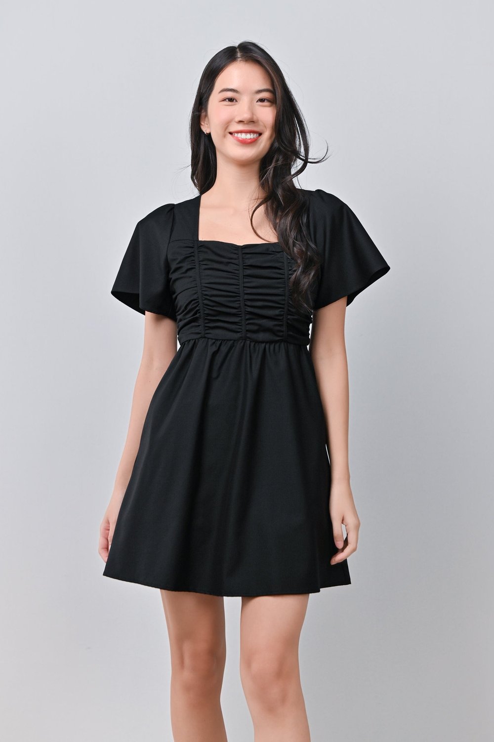 JISOO RUCHED DRESS-ROMPER IN BLACK