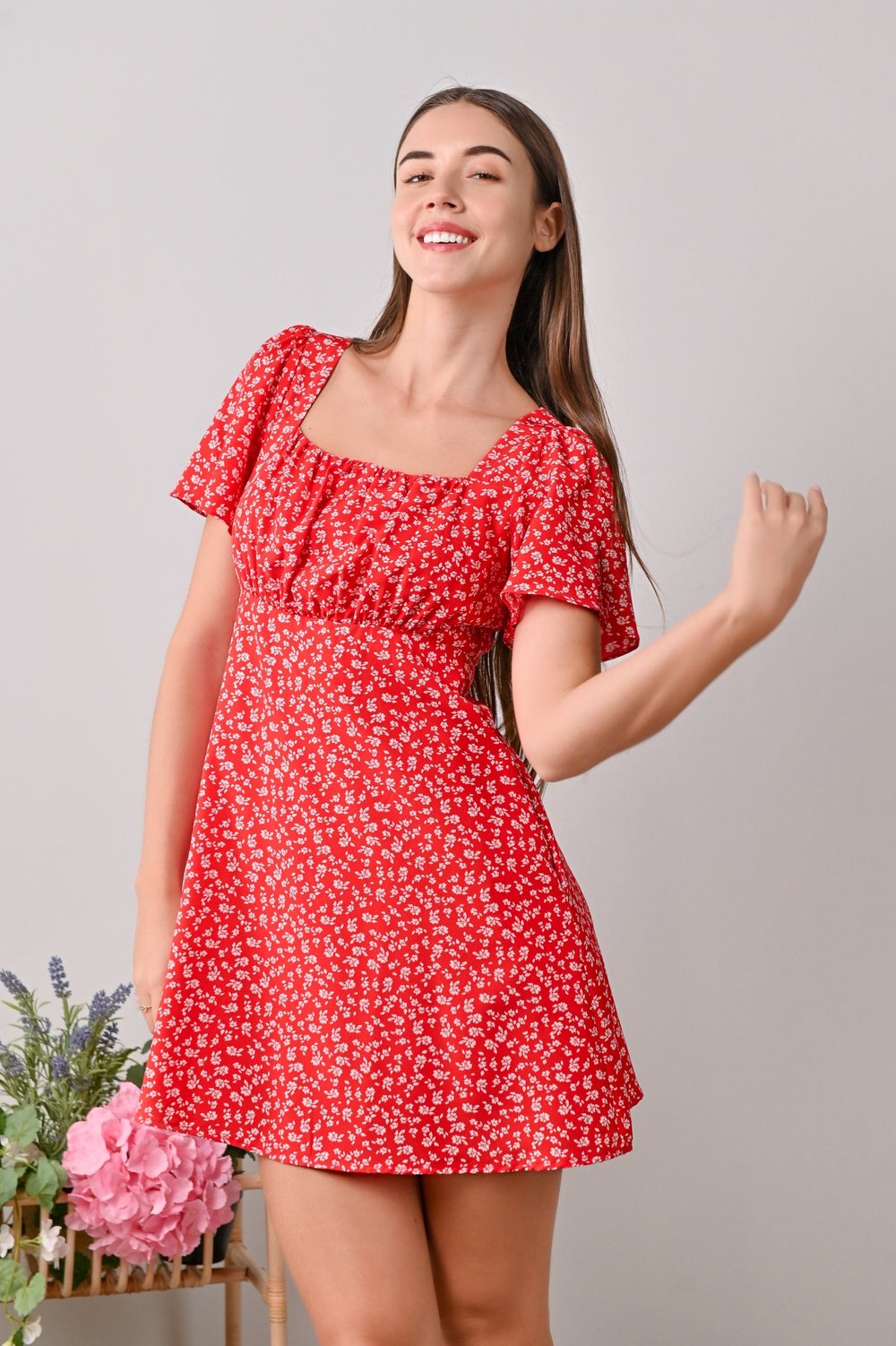 LARENE RUCHED DRESS-ROMPER IN RED