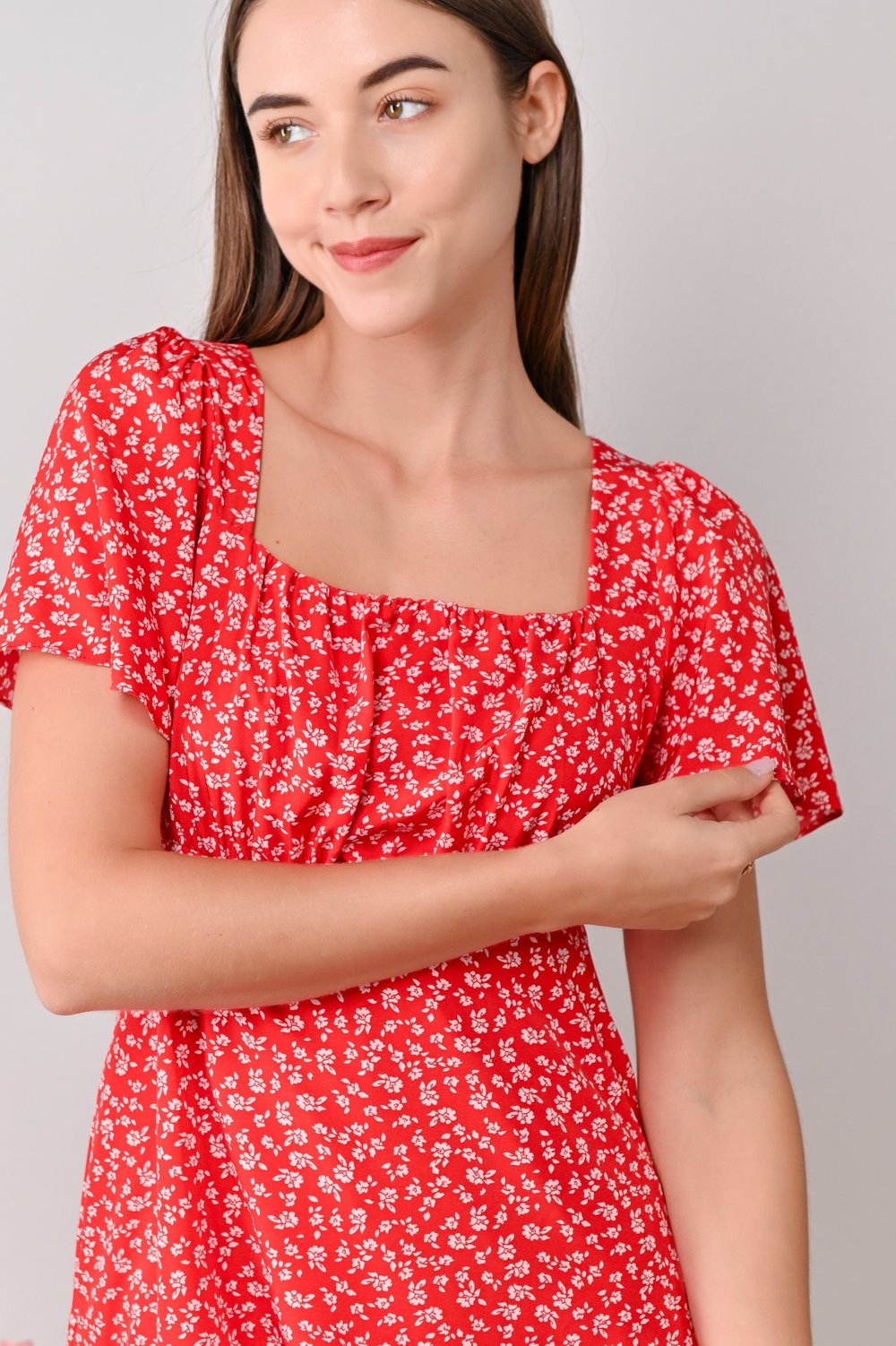 LARENE RUCHED DRESS-ROMPER IN RED